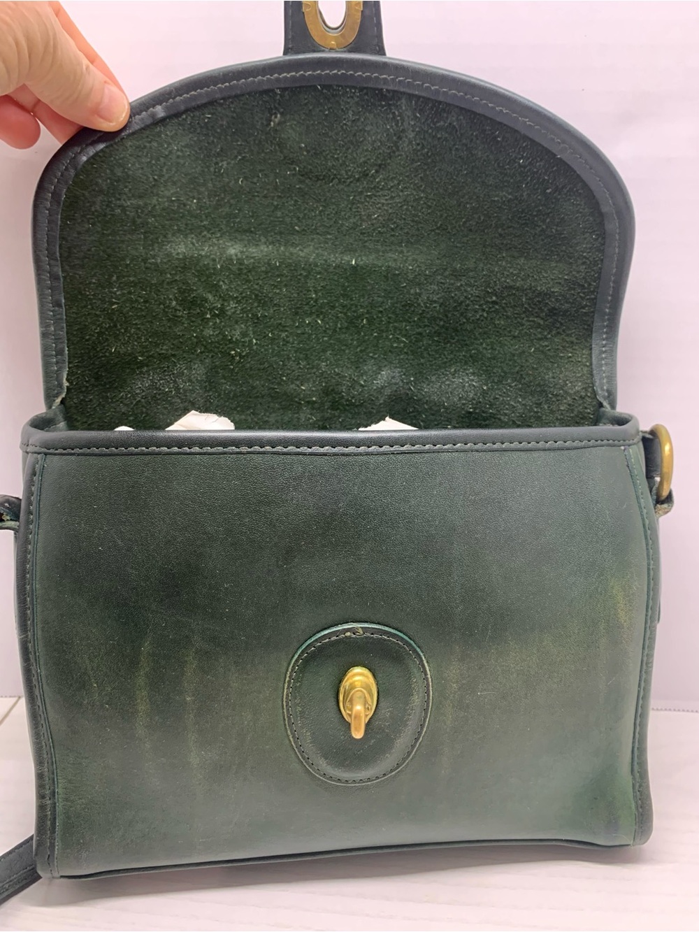 Coach Vintage Devon Bag 9908 Green Leather Turnlock USA Made - Picture 11 of 14
